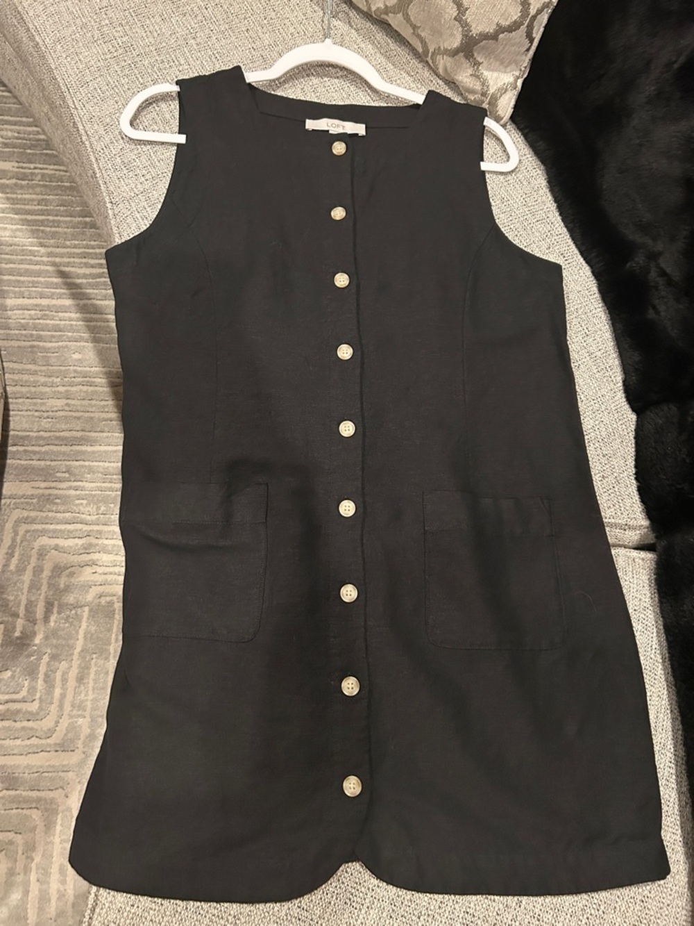 LOFT Black Button-Front Vest Dress with Cream Buttons